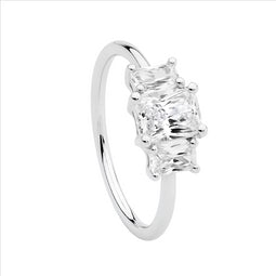 Sterling Silver 3 X Wh Cz Radiant Cut Ring