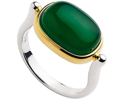 Rectangular Cabochon Green Onyx Ring