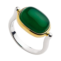 Rectangular Cabochon Green Onyx Ring