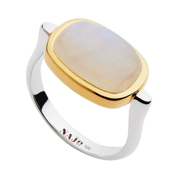 Rectangular Cabochon Rainbow Mooonstone Ring