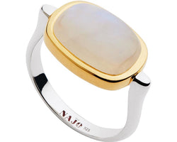 Rectangular Cabochon Rainbow Mooonstone Ring