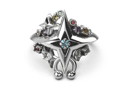 Sterling Silver/Citrine/Peridot/Topaz Cosmic Punk Multi Ring- Size Q