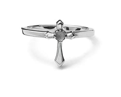 Sterling Silver White Quartz Gothic Cross Ring - Size Q