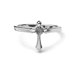 Sterling Silver White Quartz Gothic Cross Ring - Size Q