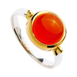 10Mm Red Onyx In Yellow Gold (14K 2Mc) Bezel On Silver 3Mm 1/2 Round Band Medium (Cannot Resize)