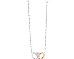 Ellani Silver & Rose Gold Plated Linked Heart Pendant With Cz