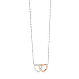 Ellani Silver & Rose Gold Plated Linked Heart Pendant With Cz