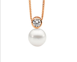 Ellani Rose Gold Plated Freshwater Pearl Pendant With Cz