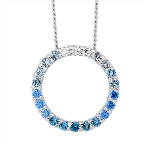 Sterling Silver White And Blue Cz Circle Pendant