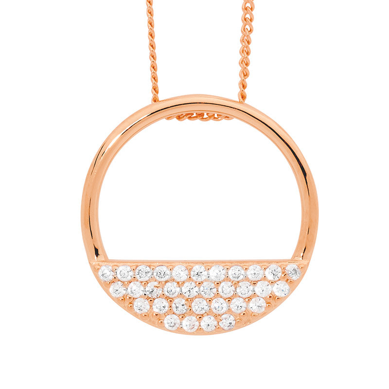 Ellani Rose Gold Plated Open Circle Pendant With White Cz