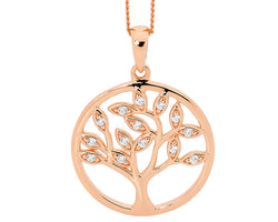 Ellani Rose Gold Plated Tree Of Life Pendant With Cz