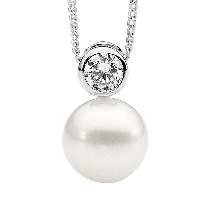 Ellani Silver Freshwater Pearl Pendant With Cz