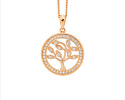 SS WH CZ Sml Tree of Life Pendant w/ CZ Surround, ALL Rose Gold Plating