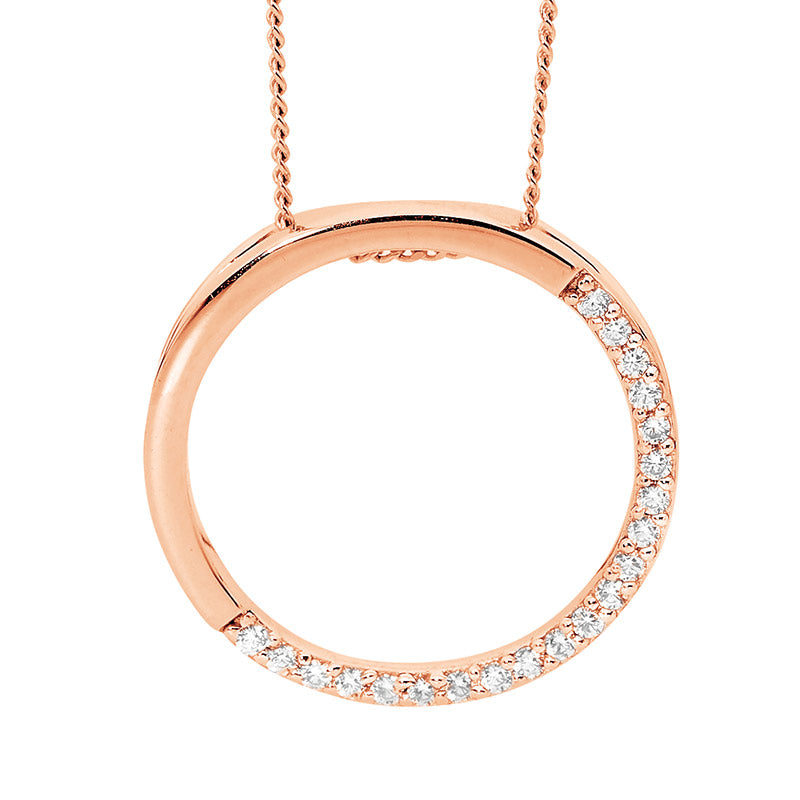 SS 20mm Open Circle, Half WH CZ Pendant w/ Rose Gold Plating