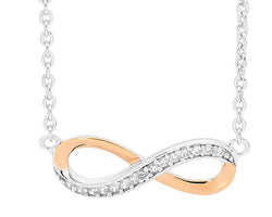 Ellani Silver & Rose Gold Plated Infinity Pendant With Cz