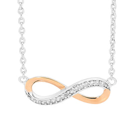 Ellani Silver & Rose Gold Plated Infinity Pendant With Cz