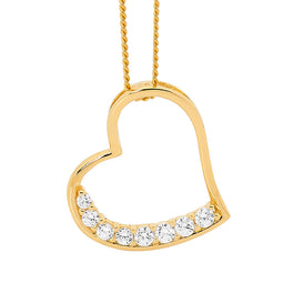 Ellani Yellow Gold Plated Heart Pendant With Cz