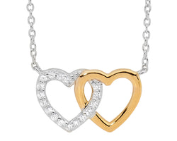 Ellani Silver & Yellow Gold Plated Linked Heart Pendant With Cz