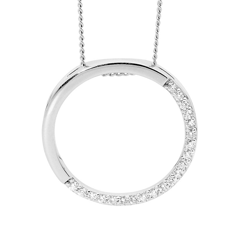 Ellani Silver Open Circle Pendant With Cz