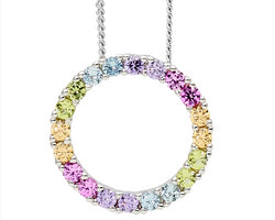 Ellani Silver Circle Pendant With Pastel Rainbow Cz
