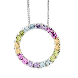 Ellani Silver Circle Pendant With Pastel Rainbow Cz