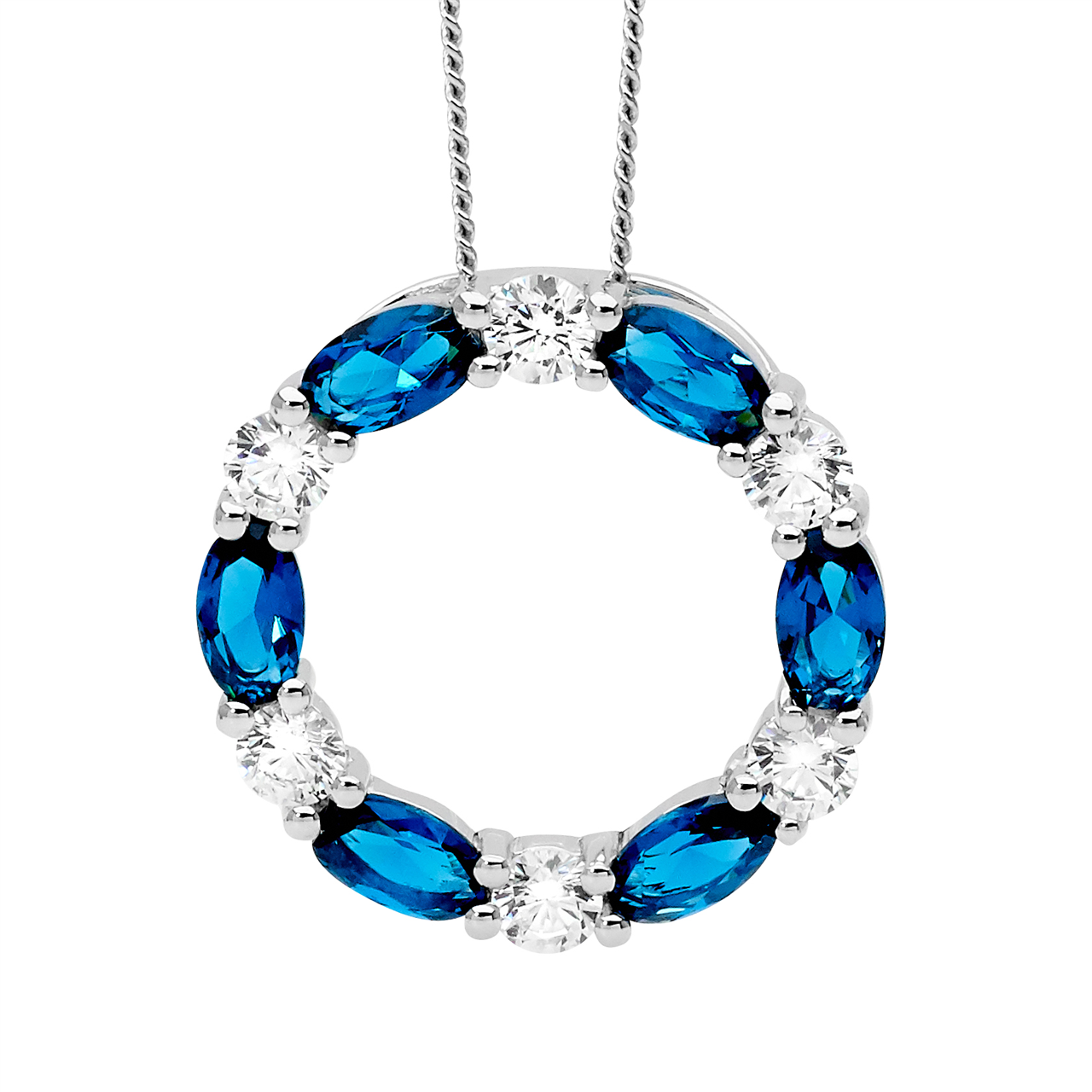 Ellani Circle Pendant With Oval London Blue & Round White Cz