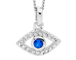 Ellani Silver Evil Eye Pendant With White & Blue Cz