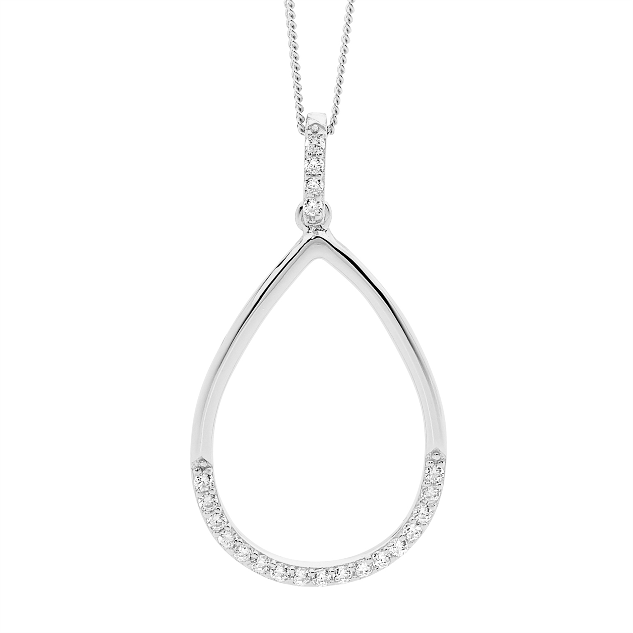 Ellani Silver Open Tear Drop Pendant With Cz