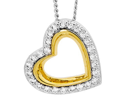 Ellani Silver & Yellow Gold Plated Angled Heart Pendant With Cz