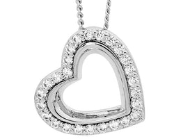 Ellani Sterling Silver Angled Heart Pendant With Cz