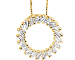 Ellani Yellow Gold Plated Circle Pendant With White Baguette Cz's