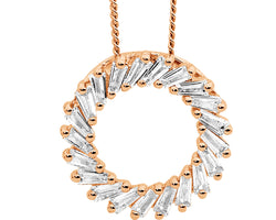 Ellani Rose Gold Plated Circle Pendant With White Baguette Cz's