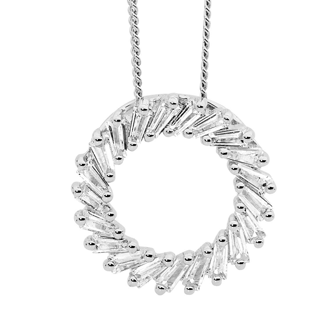 Ellani Sterling Silver Circle Pendant With Baguette Cz's