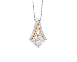 Ellani Silver & Rose Gold Plated V Pendant With White Cz
