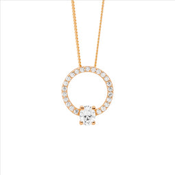 Ellani Rose Gold Plated Open Circle Pendant With Oval Cz