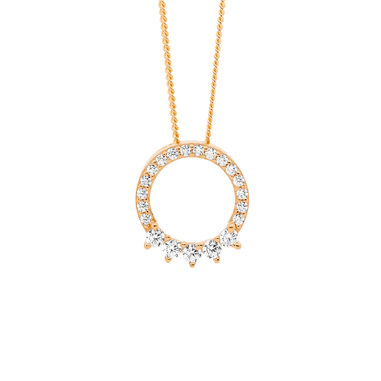 Ellani Rose Gold Plated Open Circle Pendant With 5x Cz Feature