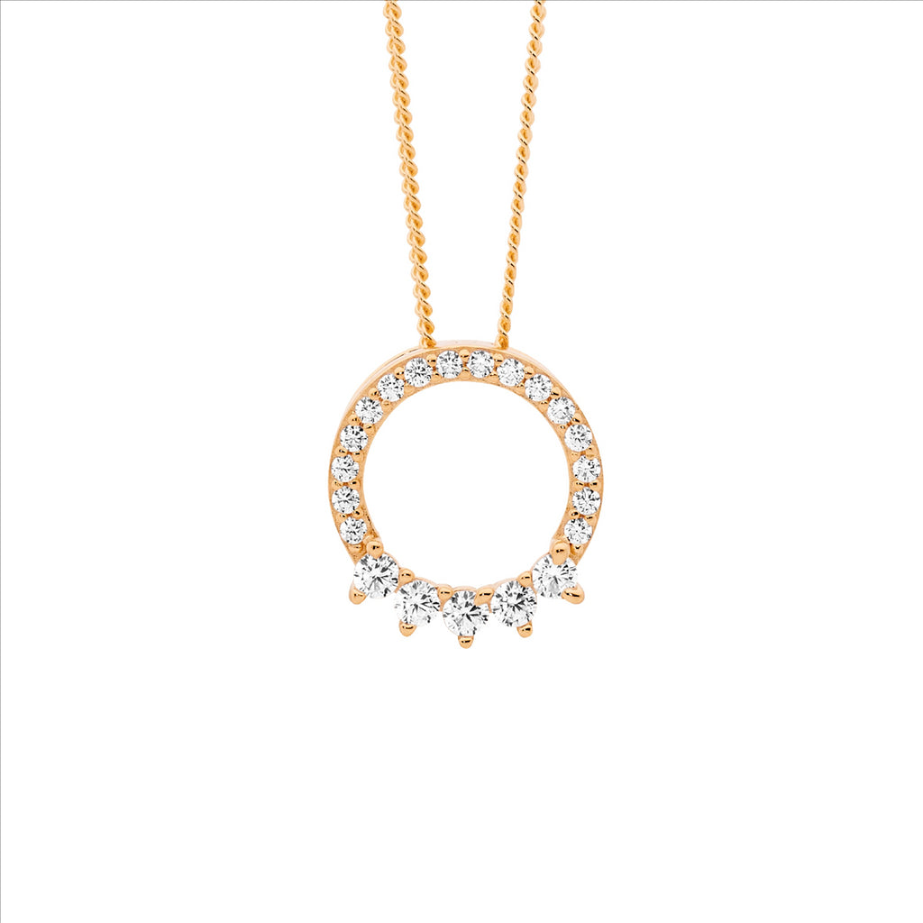 Ellani Rose Gold Plated Open Circle Pendant With 5x Cz Feature