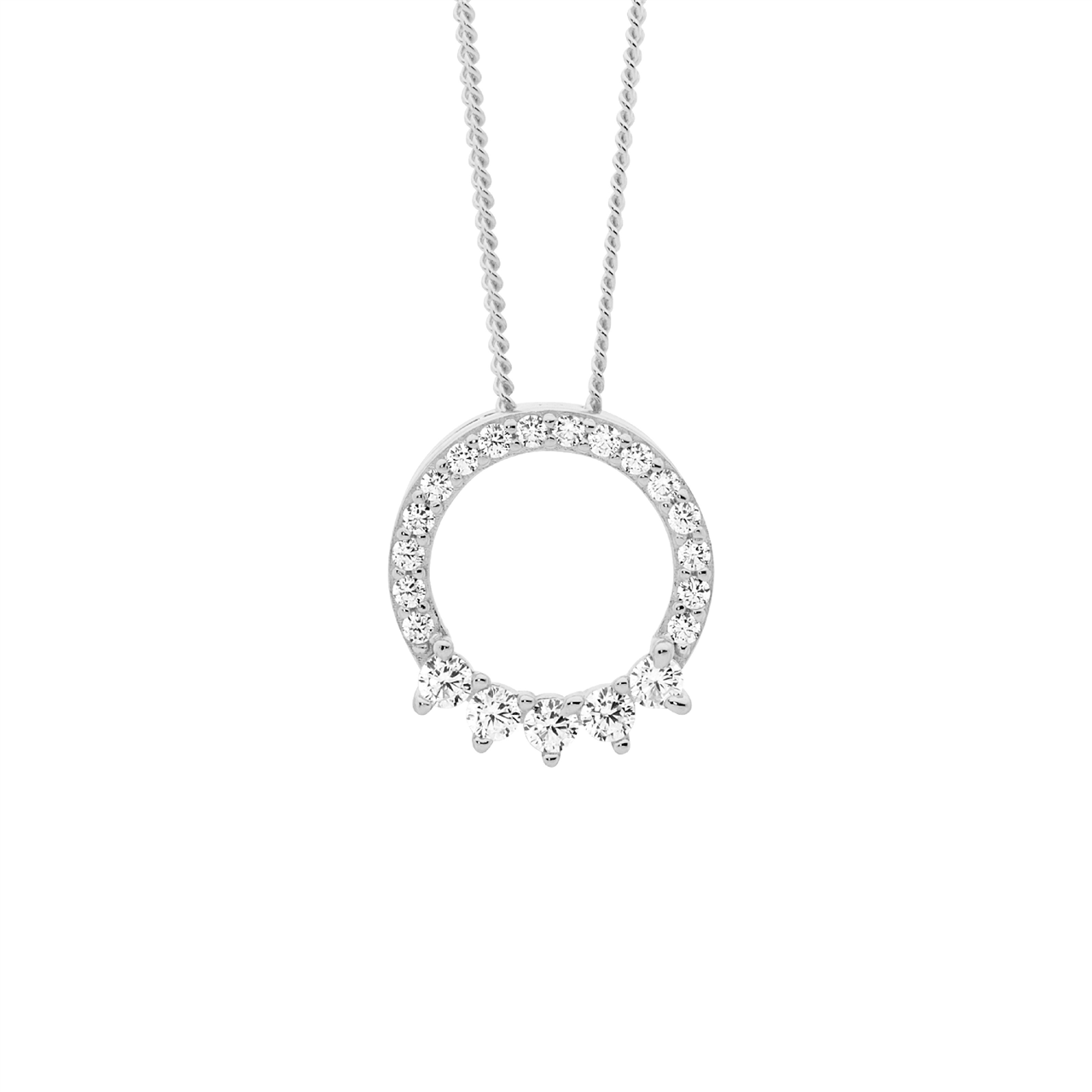 Ellani Sterling Silver Open Circle Pendant 5x Cz Feature