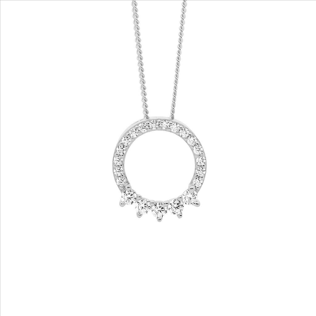 Ellani Sterling Silver Open Circle Pendant 5x Cz Feature