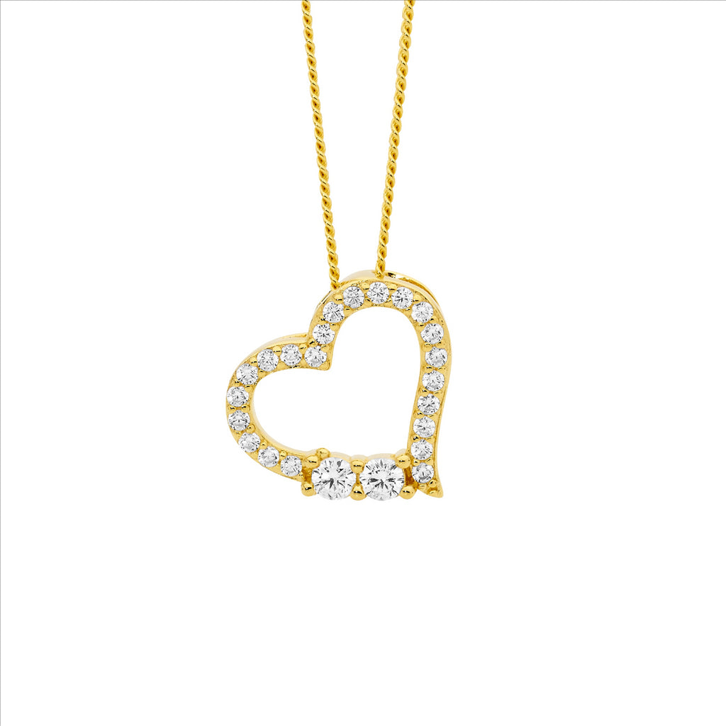 Ellani Gold Plated Open Heart Pendant With Cz Feature