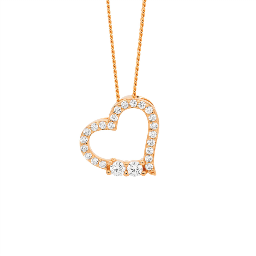 Ellani Rose Gold Plating Open Heart Pendant With Cz Feature