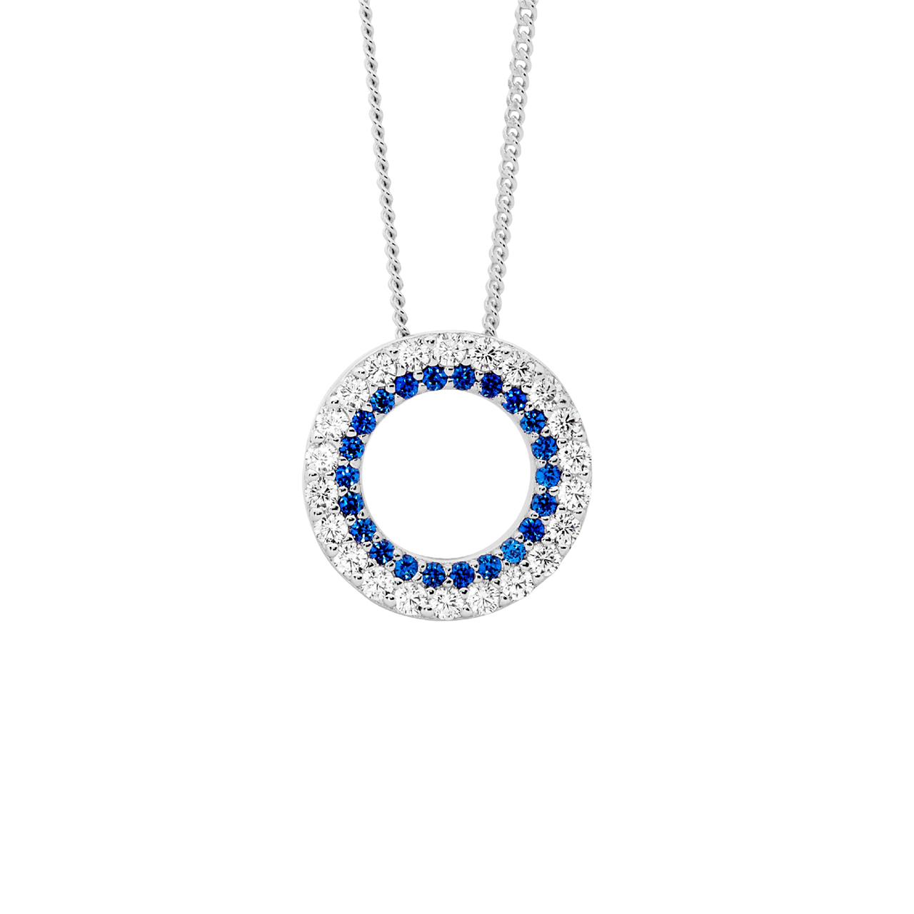 Ellani Sterling Silver Double Open Circle Pendant