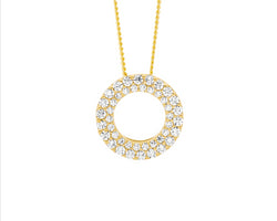 Ellani Gold Plated Open Circle Pendant Double Cz Row