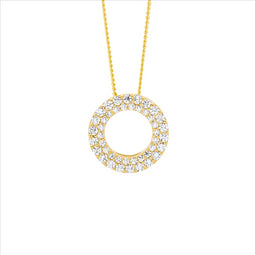 Ellani Gold Plated Open Circle Pendant Double Cz Row