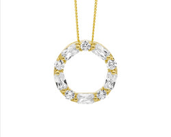 Ss Wh Cz Round & Baguette 18Mm Circle Pendant W/Gold Plating