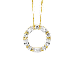 Ss Wh Cz Round & Baguette 18Mm Circle Pendant W/Gold Plating
