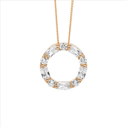 Ss Wh Cz Round & Baguette 18Mm Circle Pendant W/Rose Gold Plating
