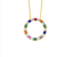 Ss Wh & Multi Colour Cz 16Mm Open Circle Pendant W/Gold Plating