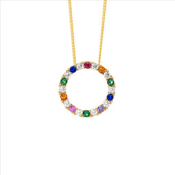 Ss Wh & Multi Colour Cz 16Mm Open Circle Pendant W/Gold Plating