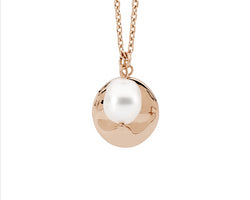 Stainless Steel Disk W/ Freshwater Pearl Pendant, 40+5Cm & Rose Gold Ip Plating
